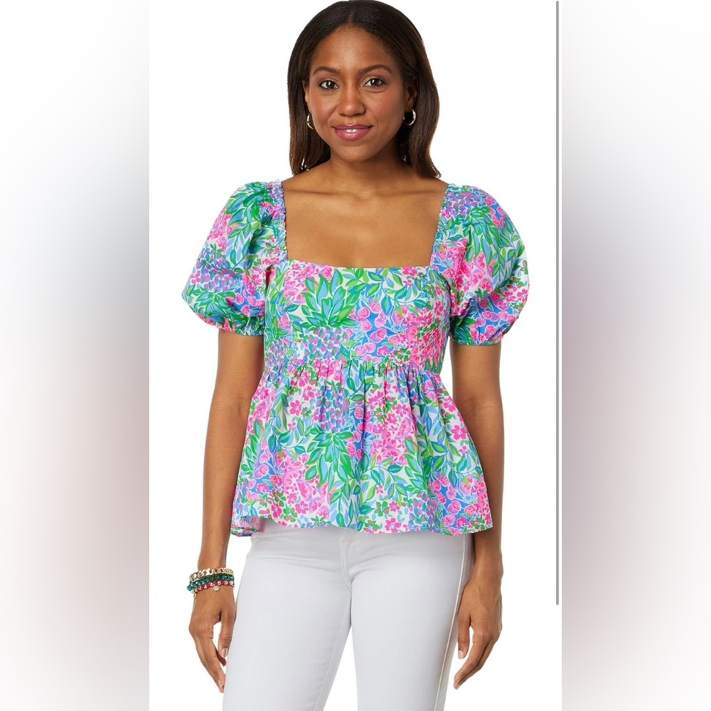 LILLY PULITZER Cherry on Top Puffed Sleeve Top🌷💐☀️🌷☀️💐💐💐🌷🌷☀️☀️💐💐🌷🌷